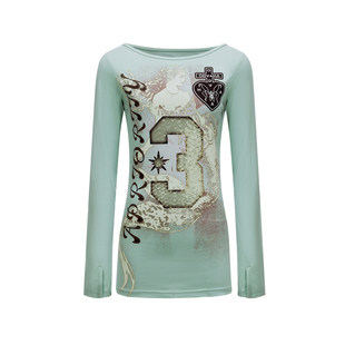 APRIORITY先验 ODVAHA之心人鱼 索罗娜凉感薄荷绿数码印花长袖T恤