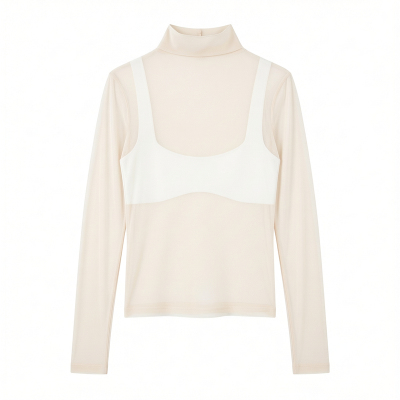 Shot mesh semi high neck slim fit top 中弹网纱半高领修身上衣