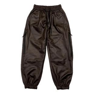 秋冬新款男士PU皮裤外卖骑手防风保暖休闲裤子潮流百搭束脚哈伦裤