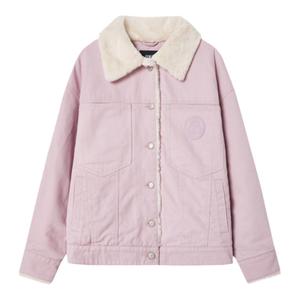 森马外套女2023冬季新款仿兔毛毛领夹克白色加厚棉服翻领夹棉棉衣