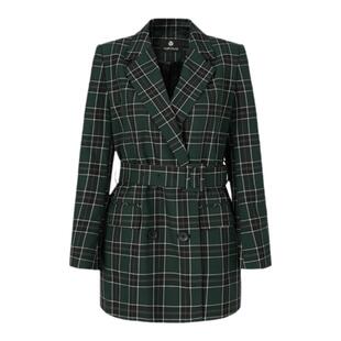 曼德诗绿格西装外套女2025秋新款宽松衣服上衣双排扣通勤职业西服