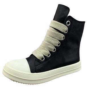 ro高帮鞋子男真皮厚底增高板鞋女粗鞋带运动休闲鞋ins真皮短靴潮