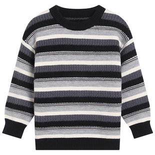 YUSONG◆2024秋冬新款男童女儿童装黑白条纹时尚加厚保暖打底毛衣