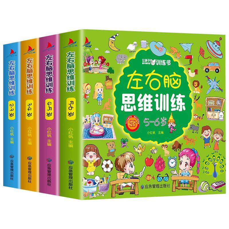 全套4册 儿童左右脑全脑开发思维训练书适合2-3-4-5到6岁幼儿看的书大脑智力开发专注力训练幼儿园小中大班益智书籍宝宝启蒙早教书