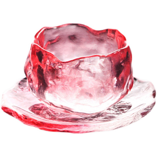 日式粉色女士国潮风小茶杯清酒杯琉璃杯女主人茶杯品茗杯冰冻烧杯