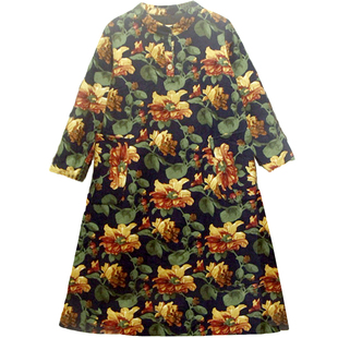 超胖妈妈秋冬加绒连衣裙特大码中老年女装宽松厚中长过膝时尚棉袍