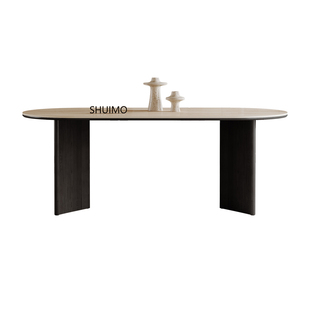 德利丰岩板洞石法式餐桌家用小户型轻奢奶油椭圆长方形餐桌子客厅