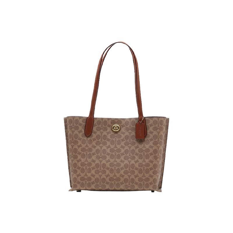 【自营】COACH/蔻驰女士全幅LOGO印花单肩手提包托特包大号