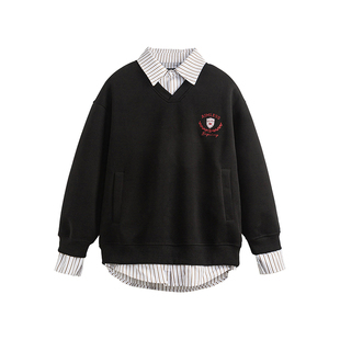 lemanism条纹拼接假两件翻领卫衣男长袖POLO衫2025春秋情侣款潮牌