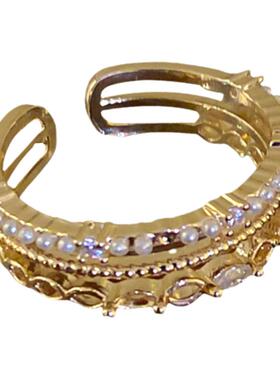 网红锆石珍珠多层开口戒指