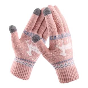手套女冬可爱加厚防寒学生保暖针织毛线卡通小鹿五指触屏防风分指