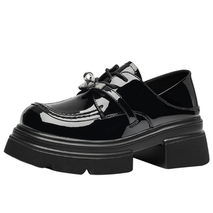 戈美其厚底乐福鞋女春季漆皮英伦风小皮鞋一脚蹬高跟小皮鞋女