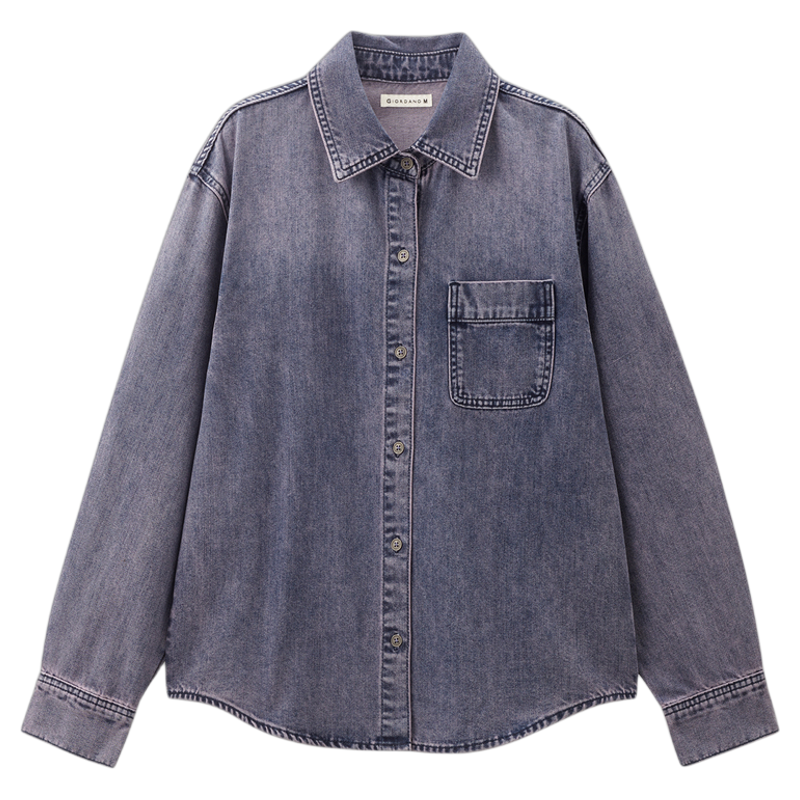 佐丹奴衬衫女装洗水单口袋宽松牛仔衬衫外套 18344510