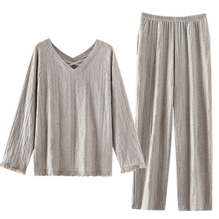 女款睡衣春秋款纯棉长袖高级感V领套头家居服秋季甜美公主风套装