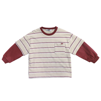 啦芙莱男女童假两件条纹长袖T恤