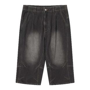 INXX美式喷马骝牛仔七分裤男女同款结构感宽松阔腿直筒裤潮牌