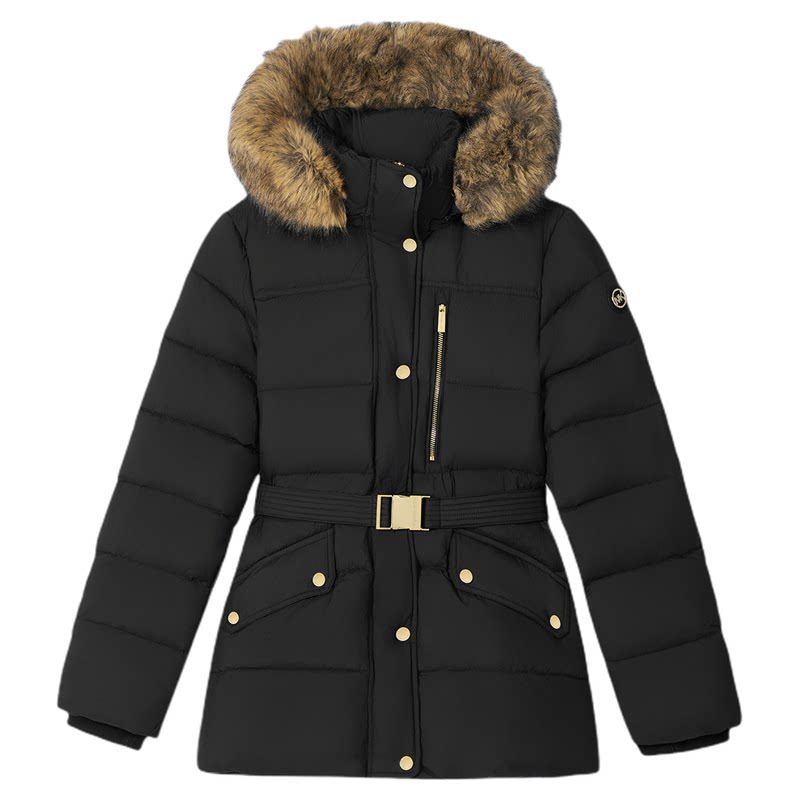 【秋季新品】MICHAEL KORS MK 女士毛领腰带收腰中长款羽绒服
