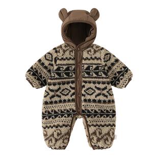 婴儿衣服宝宝外出冬装新生夹棉连体衣婴幼儿加厚棉服冬季保暖棉衣