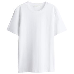 HM女装T恤春季简约纯棉休闲圆领短袖上衣打底内搭0963662