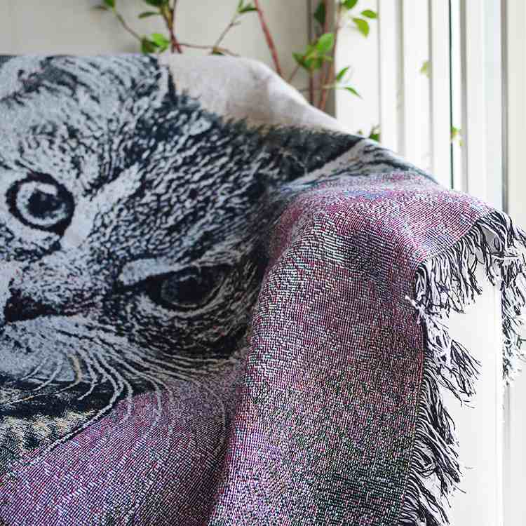 可爱呆萌猫咪单人沙发套沙发黑白搭装饰巾线毯盖风全毯毯子休闲