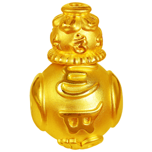 双飞翼 黄金六字真言三通佛塔做旧磨砂足金999转运珠佛珠配饰男女