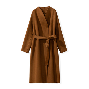 【优雅天成】羊毛桑蚕丝 高级手工双面呢系带长款妮子大衣外套女