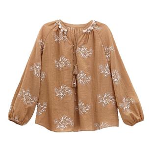 芭依璐2026春装新款衬衫长袖国风灯笼袖复古印花宽松衬衣上衣女装