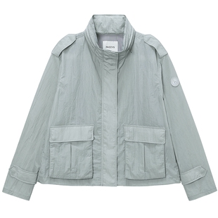 Hazzys哈吉斯轻薄款夹克衫女士立领宽松英伦风早春休闲棒球服外套