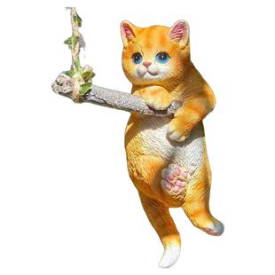 创意动物可爱卡通小猫咪秋千摆件庭院户外花园阳台树上装饰挂件