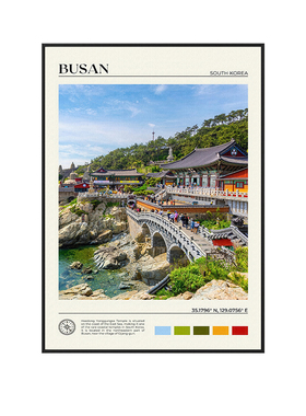 韩国釜山海岸寺庙玄关装饰画复古摄影小众艺术创意高级感挂画