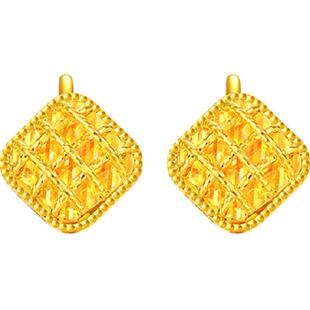 梦金园小方糖黄金耳钉女时尚几何小方块足金耳勾养耳首饰礼物送礼