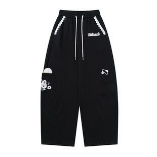 ZRSEE 卡通兔子刺绣弯刀卫裤女早春2026新款显瘦百搭休闲阔腿裤子