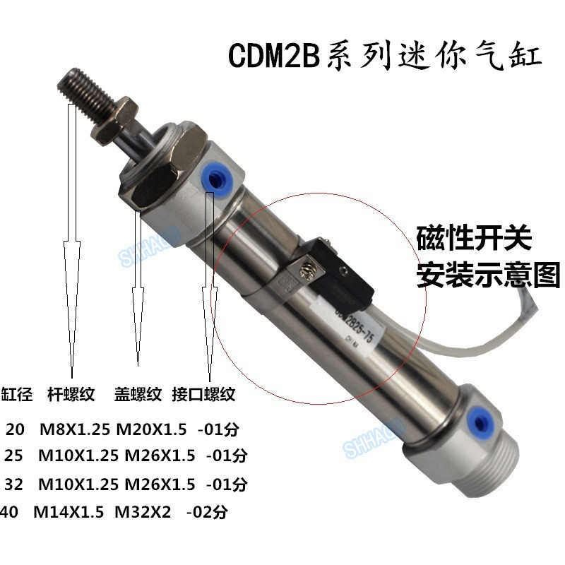 CDM2B25-20-25-30-50-75-100-425-150200Z小SMC型不锈钢气缸CM2RA