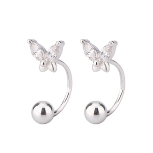 S999纯银蝴蝶耳钉女养耳洞耳环2025新款爆款睡觉免摘小巧精致耳饰