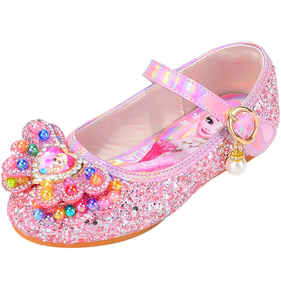 女童艾莎公主鞋时尚亮片水晶鞋