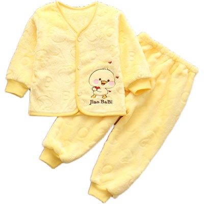 法兰绒加厚睡衣婴儿保暖套装冬季