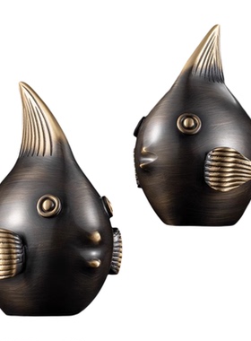 客厅电视柜黄铜年年有余办公室桌面家居玄关装饰轻奢高档大气摆件