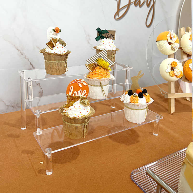 亚克力透明阶梯置物架手办公仔甜品台展示架多层蛋糕架糕点摆放盘