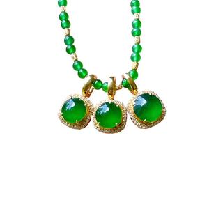 天然高冰种辣阳绿色翡翠蛋面18k黄金吊坠锁骨项链手串配件可叠戴