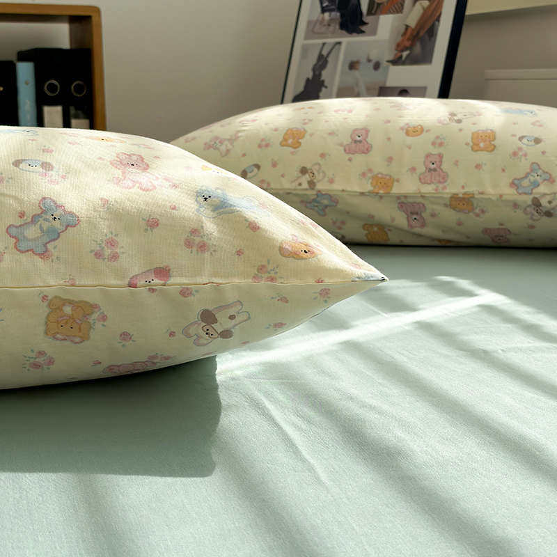 双层纱奶fufu卡通A类全棉柔软枕套单品纯棉单人枕头套一对拍2家用