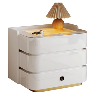 床边柜床头柜简约现代轻奢高级感网红主卧智能多功能指纹锁三斗柜