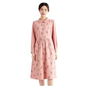 依伽依佳2023秋季新款时尚复古绣花舒适中长款连衣裙女ESQL005