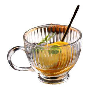 复古竖纹玻璃水杯加厚夏季冷饮杯牛奶杯可微波女生高颜值咖啡杯