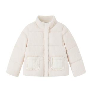 Little Naive儿童颗粒毛羽绒服冬季绣花保暖冬装女童立领加绒外套