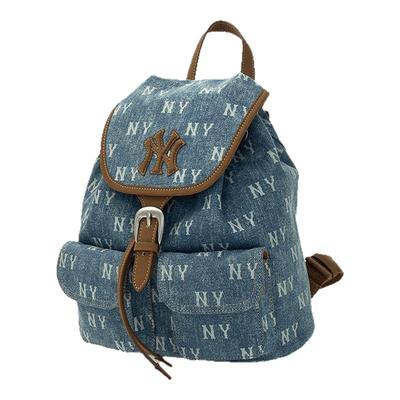 MLB官方男女情侣满印老花时尚百搭通勤牛仔双肩包25秋冬新款BKM06