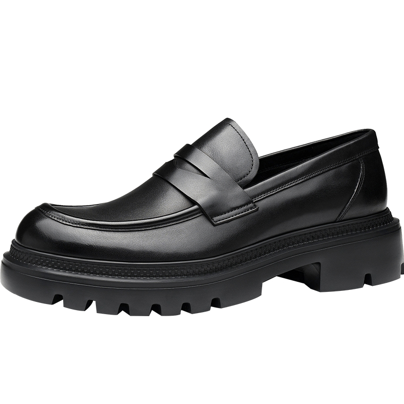 报喜鸟男鞋秋季新款男士商务休闲皮鞋浅口小牛皮厚底增高乐福鞋潮