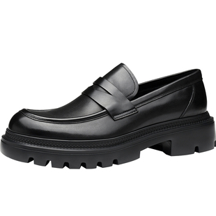 报喜鸟男鞋秋季新款男士商务休闲皮鞋浅口小牛皮厚底增高乐福鞋潮