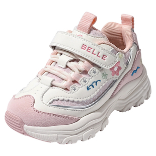 花影丨百丽童鞋儿童老爹鞋2025新款刺绣大童运动鞋女童宝宝小女孩