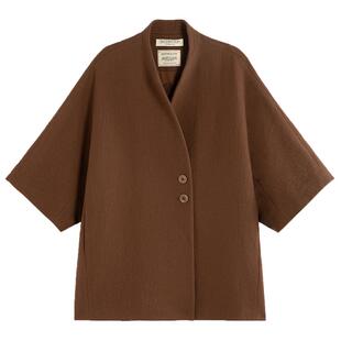 EXCEPTION例外女装秋冬款绵羊毛保暖丝网印花新中式毛呢外套大衣