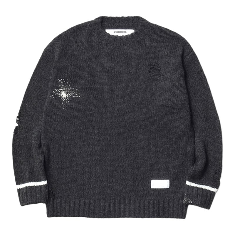 NEIGHBORHOOD SAVAGE CREWNECK SWEATER 破坏做旧套头毛衣 25AW